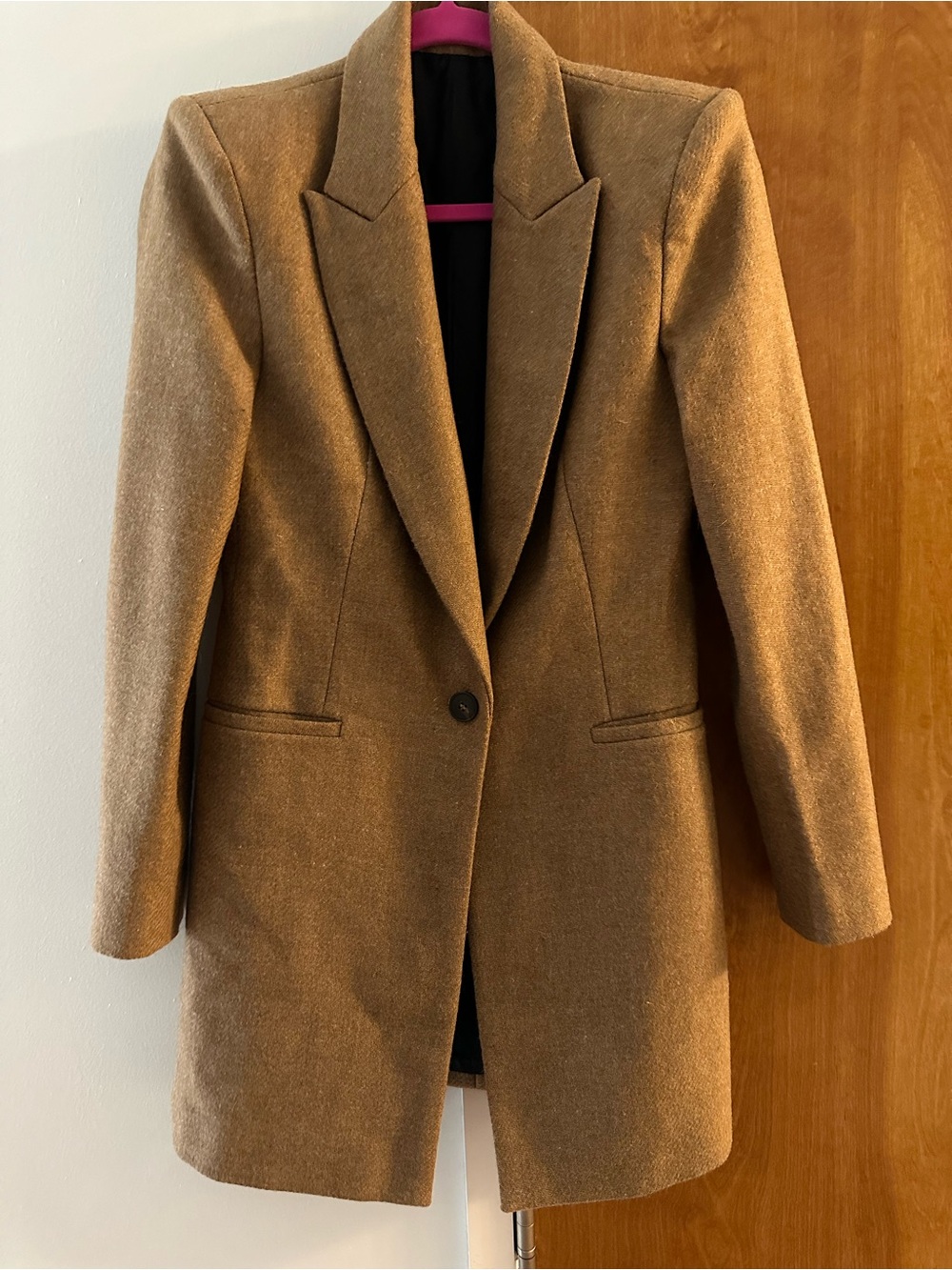 Zara Shetland wool Womens Tailored Single-Button Long blazer- Camel